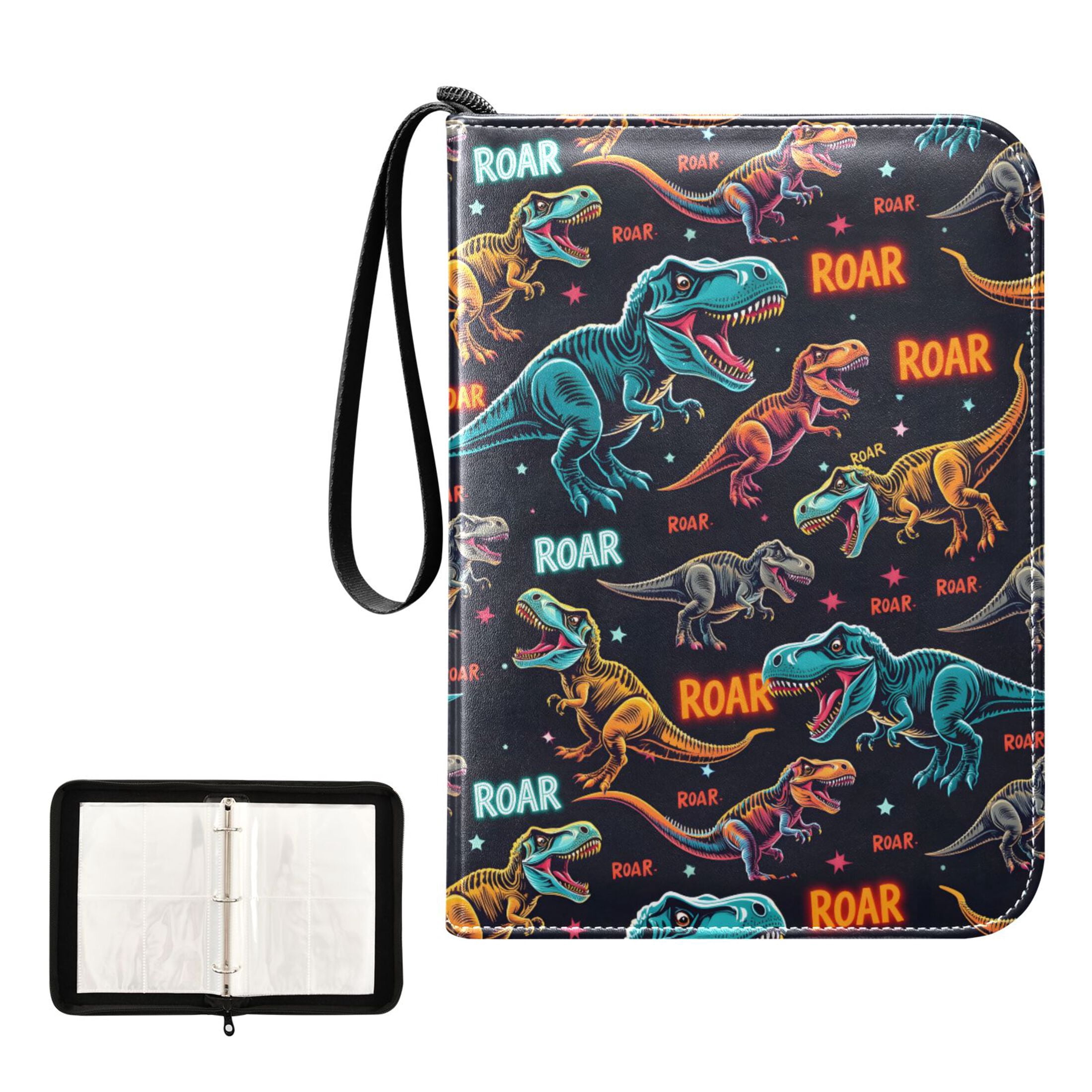ALAZA Neon Cartoon Dinosaur Trading Card Binder 4 Pocket Cards Collection Album 400 Folder Holder