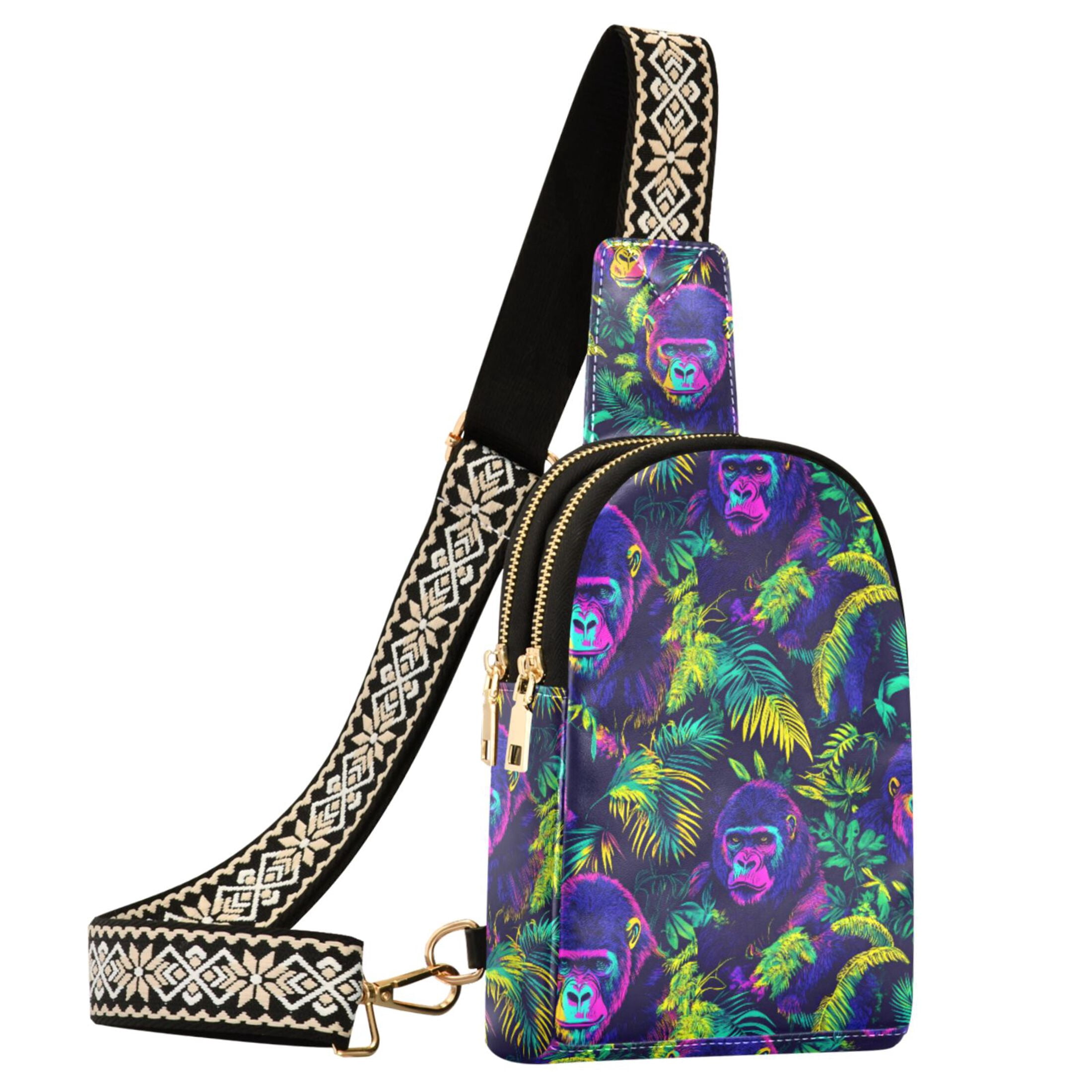 ALAZA Neon Funny Gorillas Sling Bag for Women Men Waterproof Crossbody Chest Bags