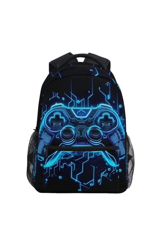 Neon Game Controller Cool Pattern School Backpack Elementary Stylish Bookbag Laptop Bags Travel Daypack