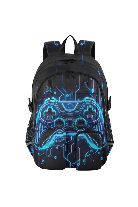 Neon Game Controller Cool Print Student Backpack School Bookbag Large Laptop Daypack Travel Bag