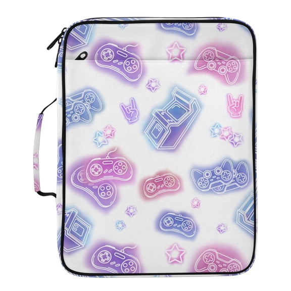 ALAZA Neon Game Controller Pattern Expanding Accordion File Folder 3 Ring Zipper Binder Organizer Portable Document Bag