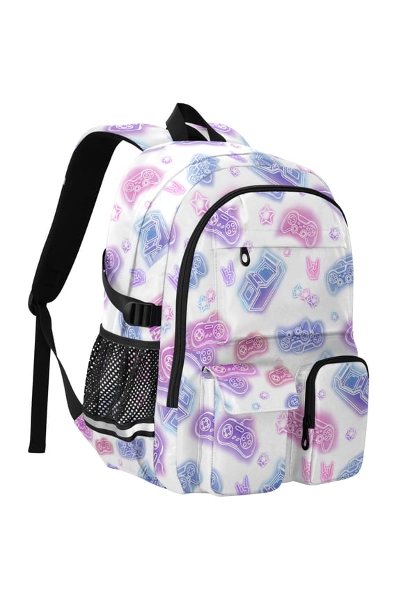 Neon Game Controller Print Student Backpack School Bookbag Large Laptop Daypack Travel Bag