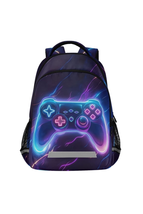 Neon Gaming Controller Pattern Backpack Elementary School Bags Student Bookbag Travel Rucksack