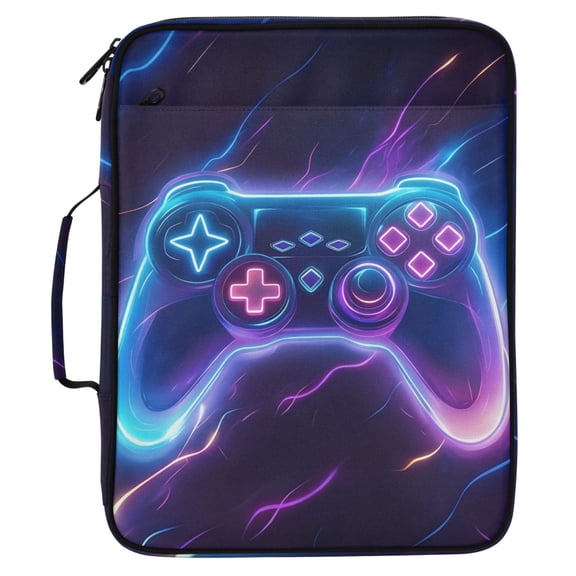 ALAZA Neon Gaming Controller Pattern Expanding Accordion File Folder 3 Ring Zipper Organizer Portable Document Binder Bag