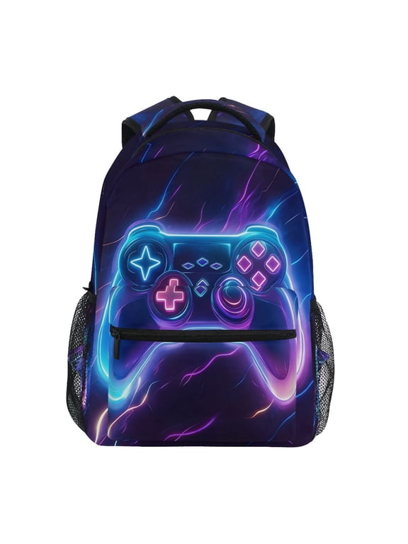 Neon Gaming Controller Pattern Kids School Backpack Elementary Student Bookbag Laptop Bags Travel Daypack for Girls Boys