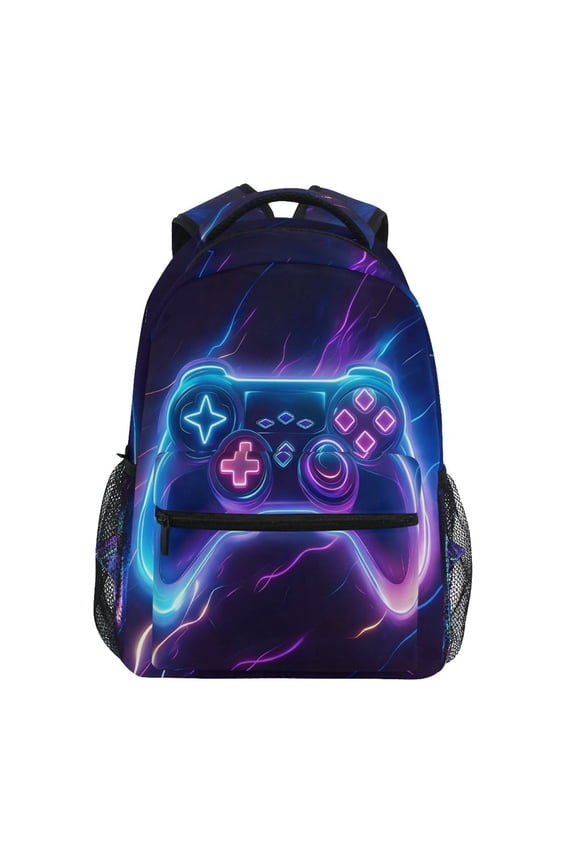 Neon Gaming Controller Pattern School Backpack Elementary Stylish Bookbag Laptop Bags Travel Daypack