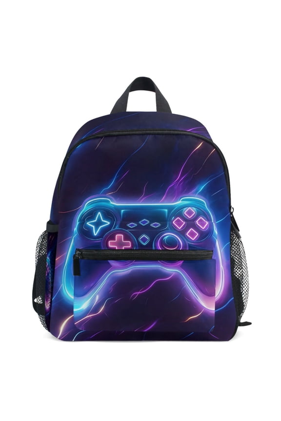 Neon Gaming Controller Pattern School Backpack Student Bookbag Mini Bag