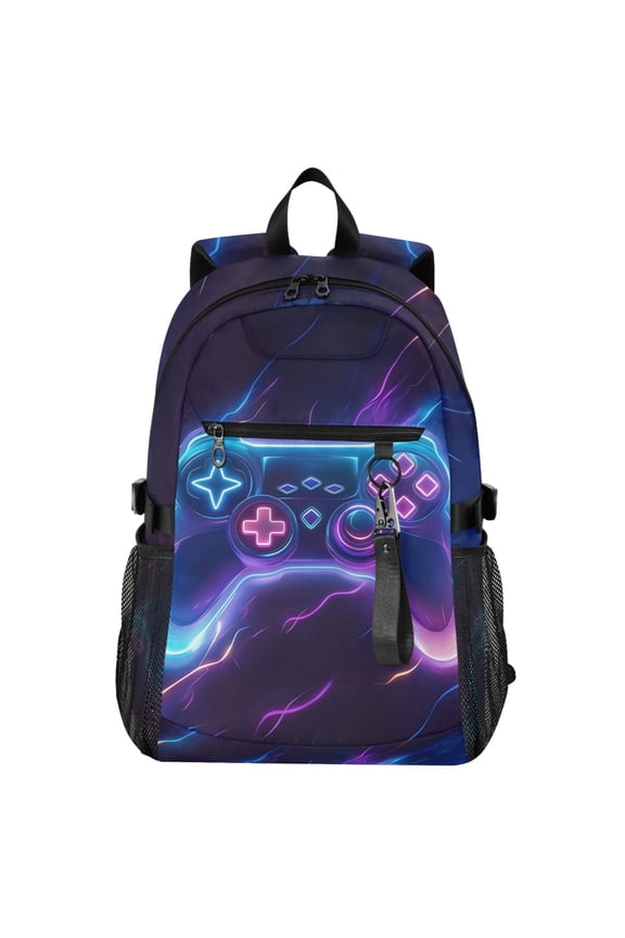 Neon Gaming Controller Pattern School Backpack Travel Laptop Bag College Bookbag Casual Daypack for Women Men