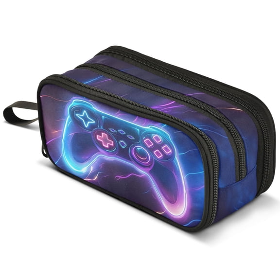 ALAZA Neon Gaming Controller Pencil Case Bag Large 3 Compartment Pen Pouch Holder Box Storage Organizer