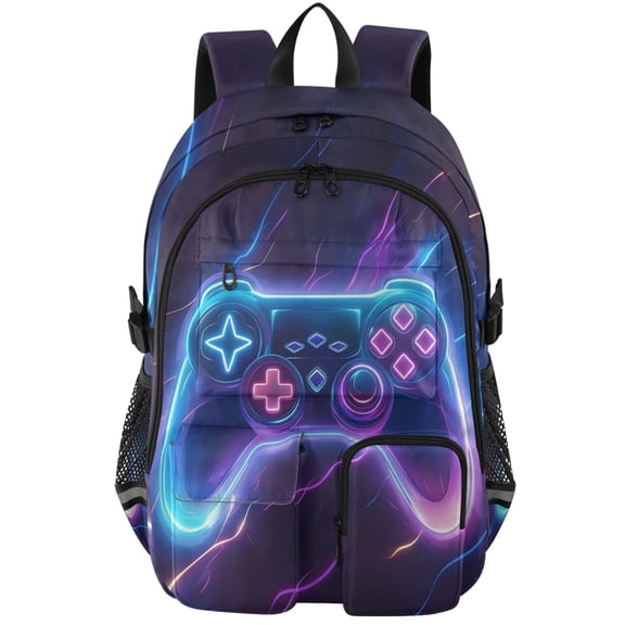 ALAZA Neon Gaming Controller Print Student Backpack School Bookbag Large Laptop Daypack Travel Bag