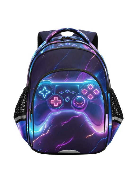 Neon Gaming Controller School Backpack Elementary Bag Student Bookbag Travel Rucksack