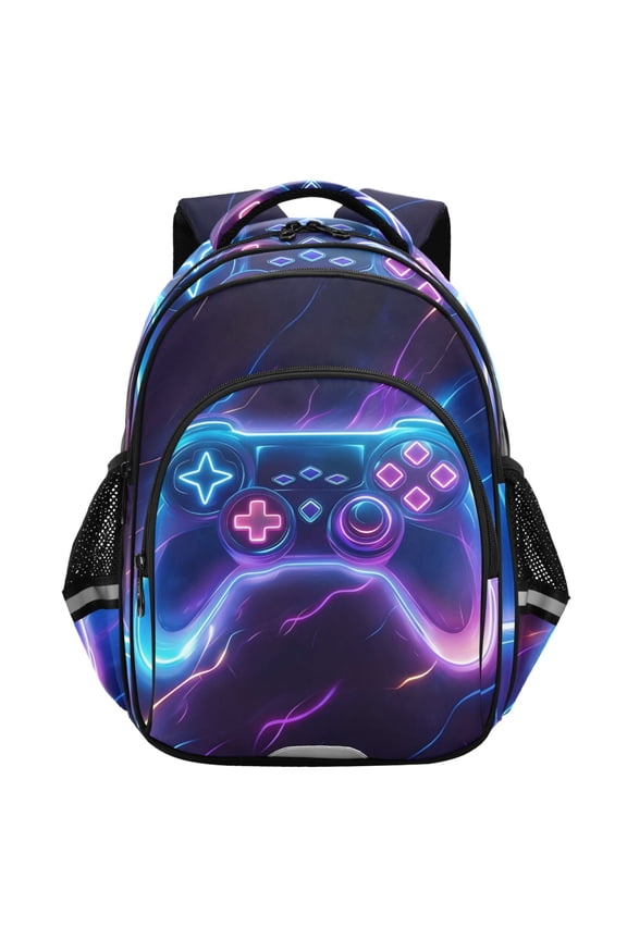 Neon Gaming Controller School Backpack Elementary Bag Student Bookbag Travel Rucksack