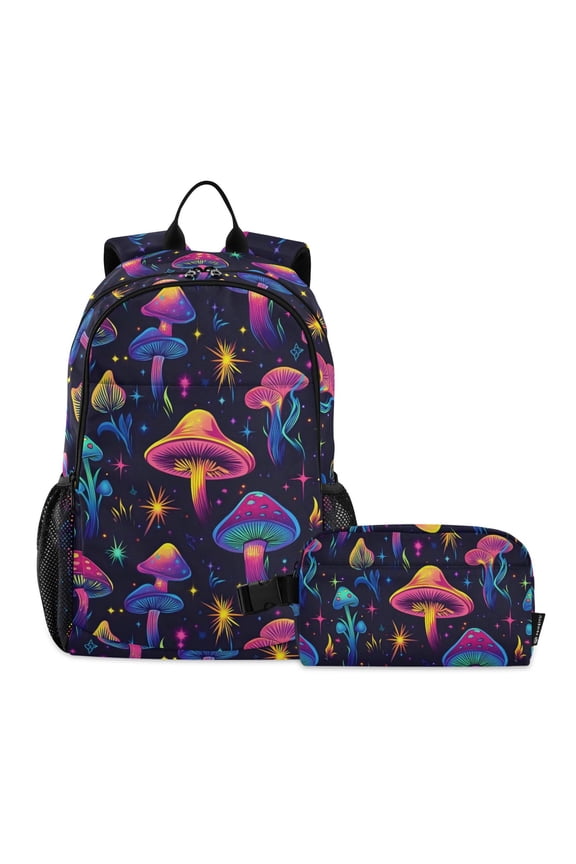 Neon Mushrooms School Backpack Lunch Box Set Student Bookbag