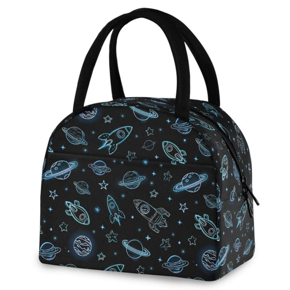 ALAZA Neon Outer Space Insulated Lunch Box Reusable Cooler Tote Bag Work Office Picnic