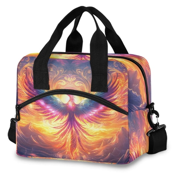 ALAZA Neon Phoenix Fire Insulated Lunch Box Large Reusable Cooler Bag with Shoulder Strap