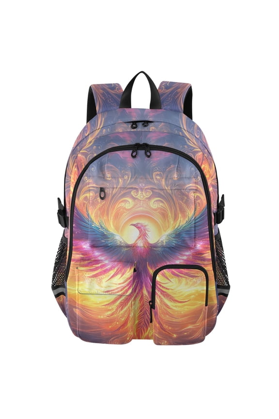 Neon Phoenix Fire Print Student Backpack School Bookbag Large Laptop Daypack Travel Bag