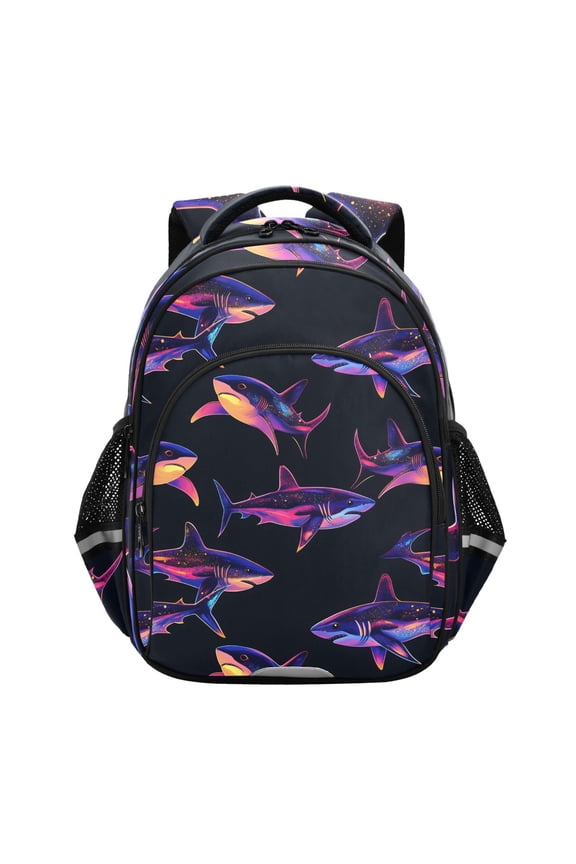 Neon Sharks Swim School Backpack Elementary Bag Bookbag Travel Rucksack