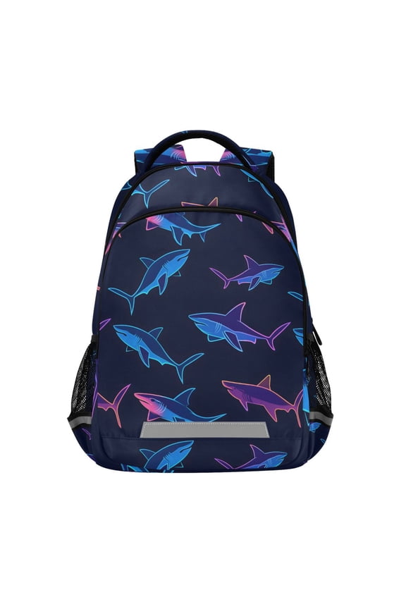 Neon Sharks Swimming Backpack Elementary School Bag Bookbag Travel Rucksack