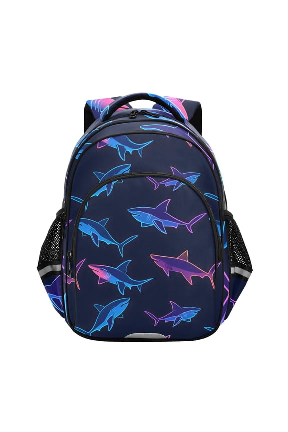Neon Sharks Swimming School Backpack Elementary Bag Bookbag Travel Rucksack