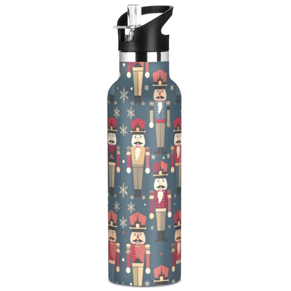 ALAZA Nutcrackers Pattern Stainless Steel Water Bottle Vacuum Insulated Leak-Proof Tumbler with Straw Handle 20oz