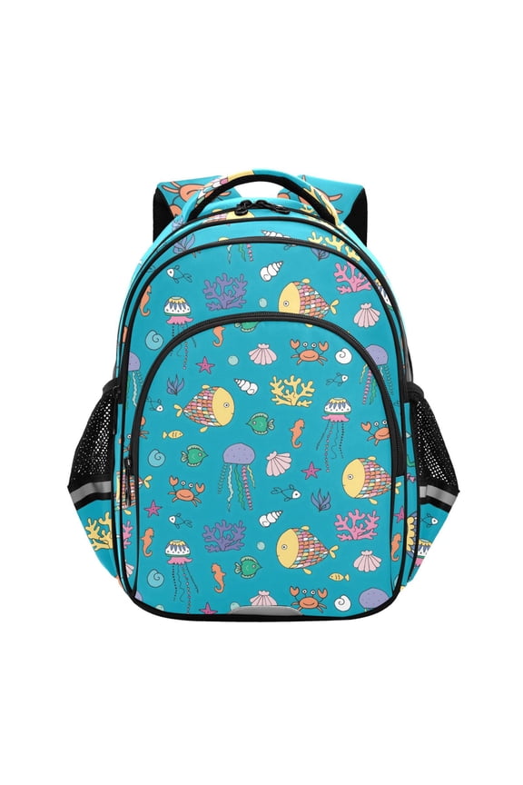 Ocean Fish Jellyfish Seashell School Backpack Elementary Bag Bookbag Travel Rucksack