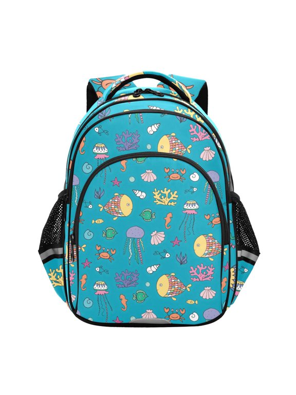 Ocean Fish Jellyfish Seashell School Backpack Elementary Bag Bookbag Travel Rucksack