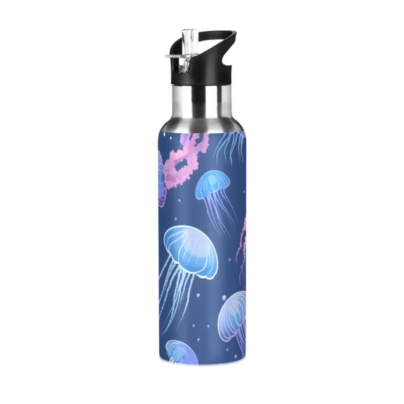 ALAZA Ocean Jellyfish Water Bottle Insulated Flask Stainless Steel Straw Lid 20 oz