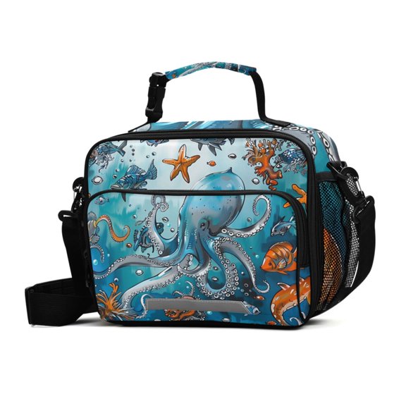ALAZA Octopus Sea Star Fish Lunch Box Insulated Cooler Bag Reusable Tote Bags Shoulder Strap