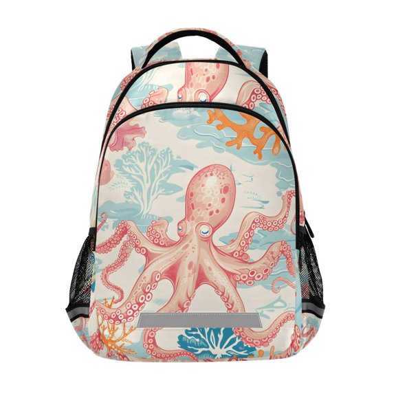ALAZA Octopus and Coral Backpack Elementary School Bag Bookbag Travel Rucksack