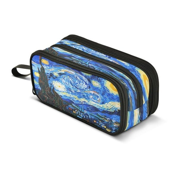 ALAZA Oil Paint Starry Night Pattern Pencil Case Bag 3 Compartment Pen Pouch Large Storage Holder Box Organizer