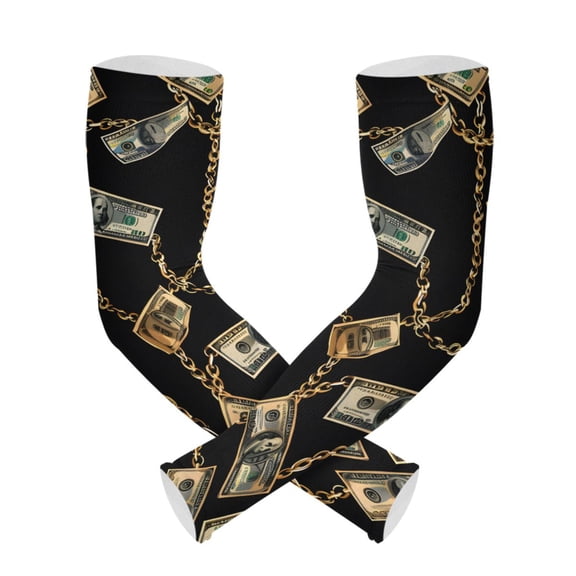 ALAZA One Hundred Dollar Bills with Chain UV Sun Protection Arm Sleeves UPF 50+ Compression Cooling Sleeve 1 Pair