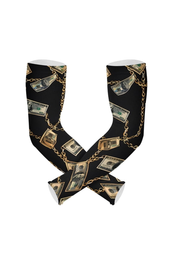 One Hundred Dollar Bills with Chain UV Sun Protection Arm Sleeves UPF 50+ Compression Cooling Sleeve 1 Pair