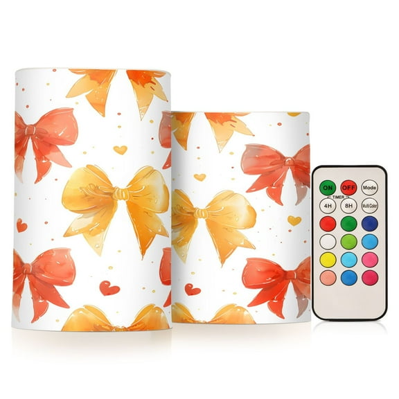 ALAZA Orange Bows 2 PCs LED Flickering Flameless Candles with Remote Timer Battery Operated Candle