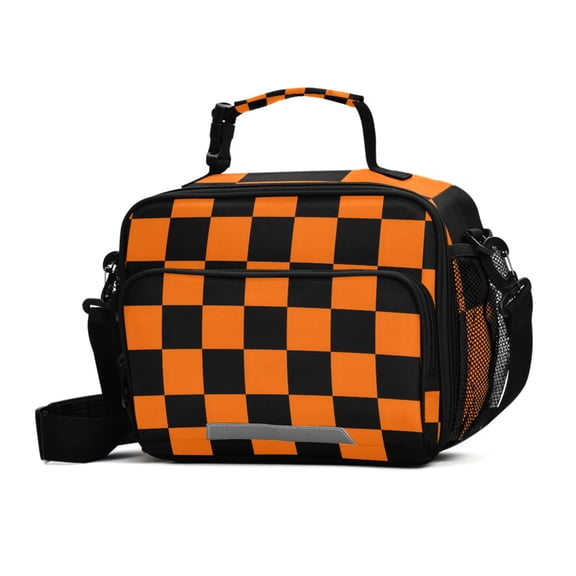 ALAZA Orange Checkered Grid Pattern Lunch Box Insulated Cooler Bag Reusable Tote Bags Shoulder Strap