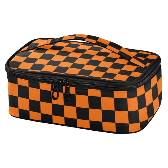 ALAZA Orange Checkered Grid Pattern Lunch Box Insulated Cooler Tote Bag Reusable School Picnic Travel Office