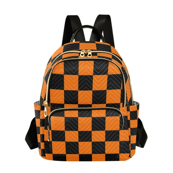 ALAZA Orange Checkered Grid Pattern Womens Travel Laptop Backpack Large Daypack Ladies Shoulder Bags S