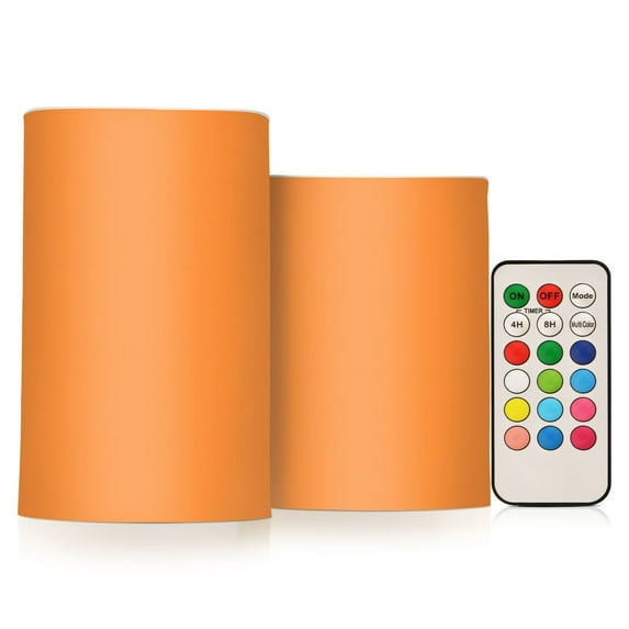 ALAZA Orange Color 2 PCs LED Flickering Flameless Candles with Remote Timer Battery Operated Candle