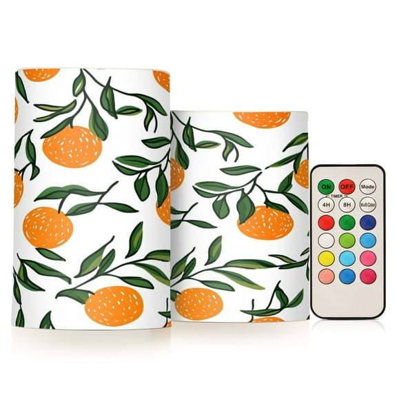 ALAZA Orange Fruits 2 PCs LED Flickering Flameless Candles with Remote Timer Battery Operated Candle