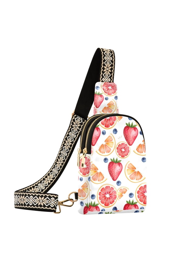 Orange Strawberry Sling Bag for Women Men Waterproof Crossbody Chest Bags