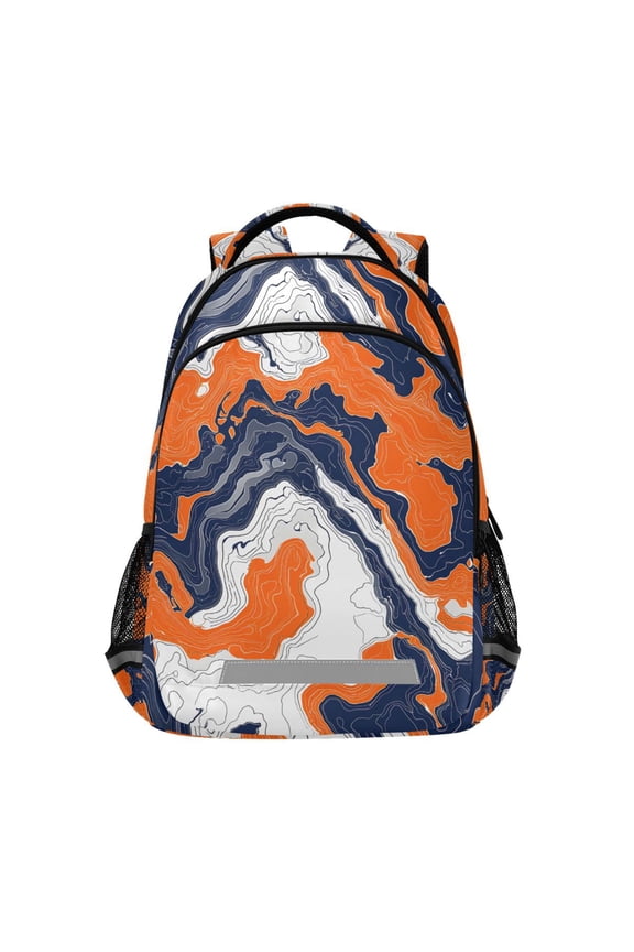 Orange Tie Dye Marble Backpack Elementary School Bag Bookbag Travel Rucksack