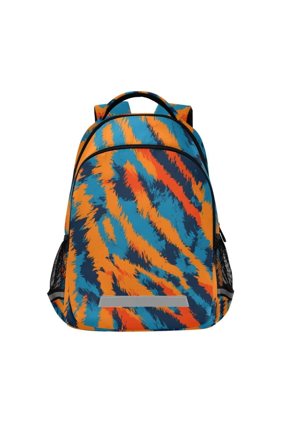 Orange Tiger Stripes Backpack Elementary School Bag Bookbag Travel Rucksack