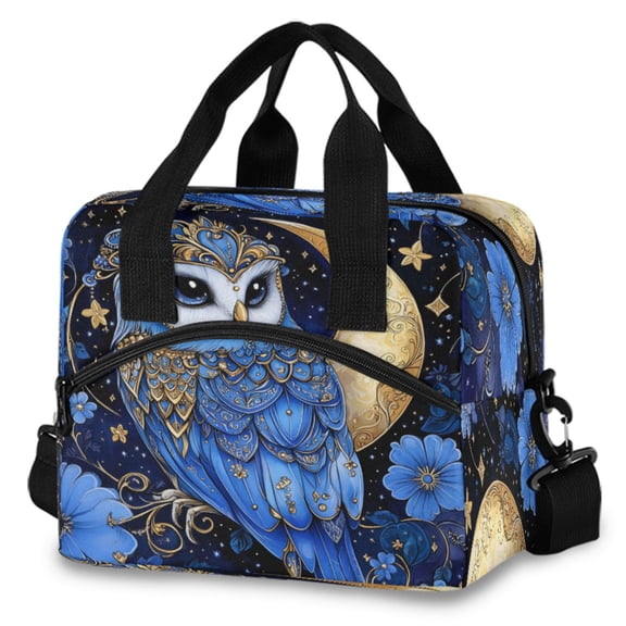 ALAZA Owl Bloom Flower Insulated Lunch Box Large Reusable Cooler Bag with Shoulder Strap