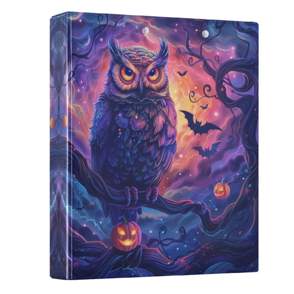 ALAZA Owl Halloween Bats 3 Ring Binder 1.5 Inch Three Ring Office Binders w/ clipboard & 3 pockets, Hold 200 Sheets, 1 pc
