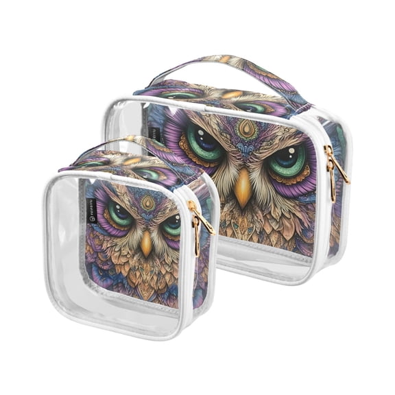 ALAZA Owl Mandala Bohemia Clear Cosmetic Bag Makeup Bags 2 PCs Toiletry Case Waterproof Travel Organizer