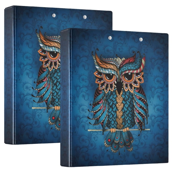 ALAZA Owl Print Boho Ethnic Hardcover 3 Ring Binder 1.5" D-Rings with Interior Pockets Binders School 2 PCs