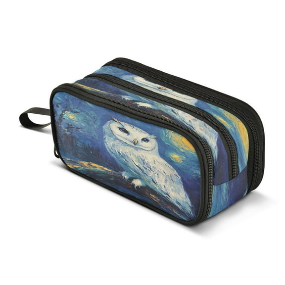 ALAZA Owl Starry Oil Paint Pencil Case Bag 3 Compartment Pen Pouch Large Storage Holder Box Organizer