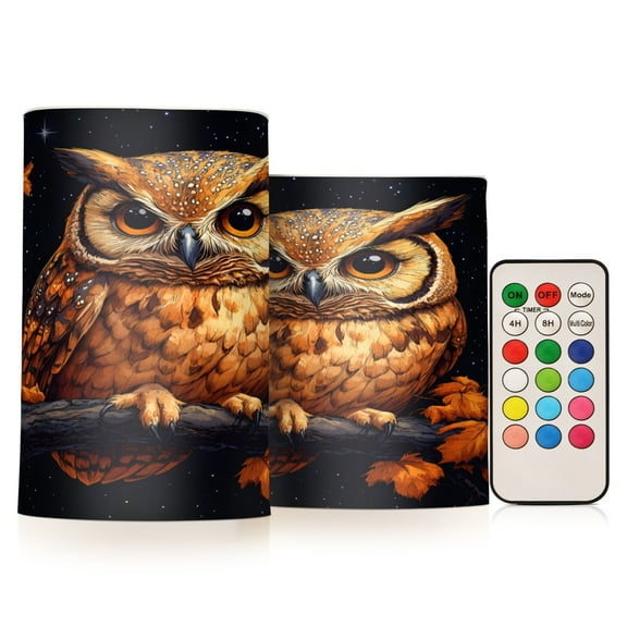 ALAZA Owl in Fall 2 PCs LED Flickering Flameless Candles with Remote Timer Battery Operated Candle