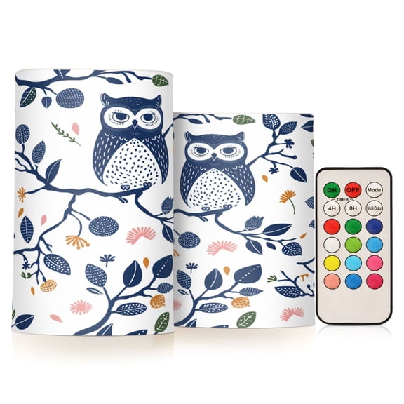 ALAZA Owl on Branch 2 PCs LED Flickering Flameless Candles with Remote Timer Battery Operated Candle