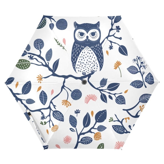 ALAZA Owl on Branch UPF 50+ Compact Folding Umbrella for Rain Travel Umbrella Packable