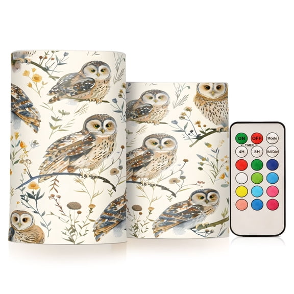 ALAZA Owl on Tree Branch 2 PCs LED Flickering Flameless Candles with Remote Timer Battery Operated Candle